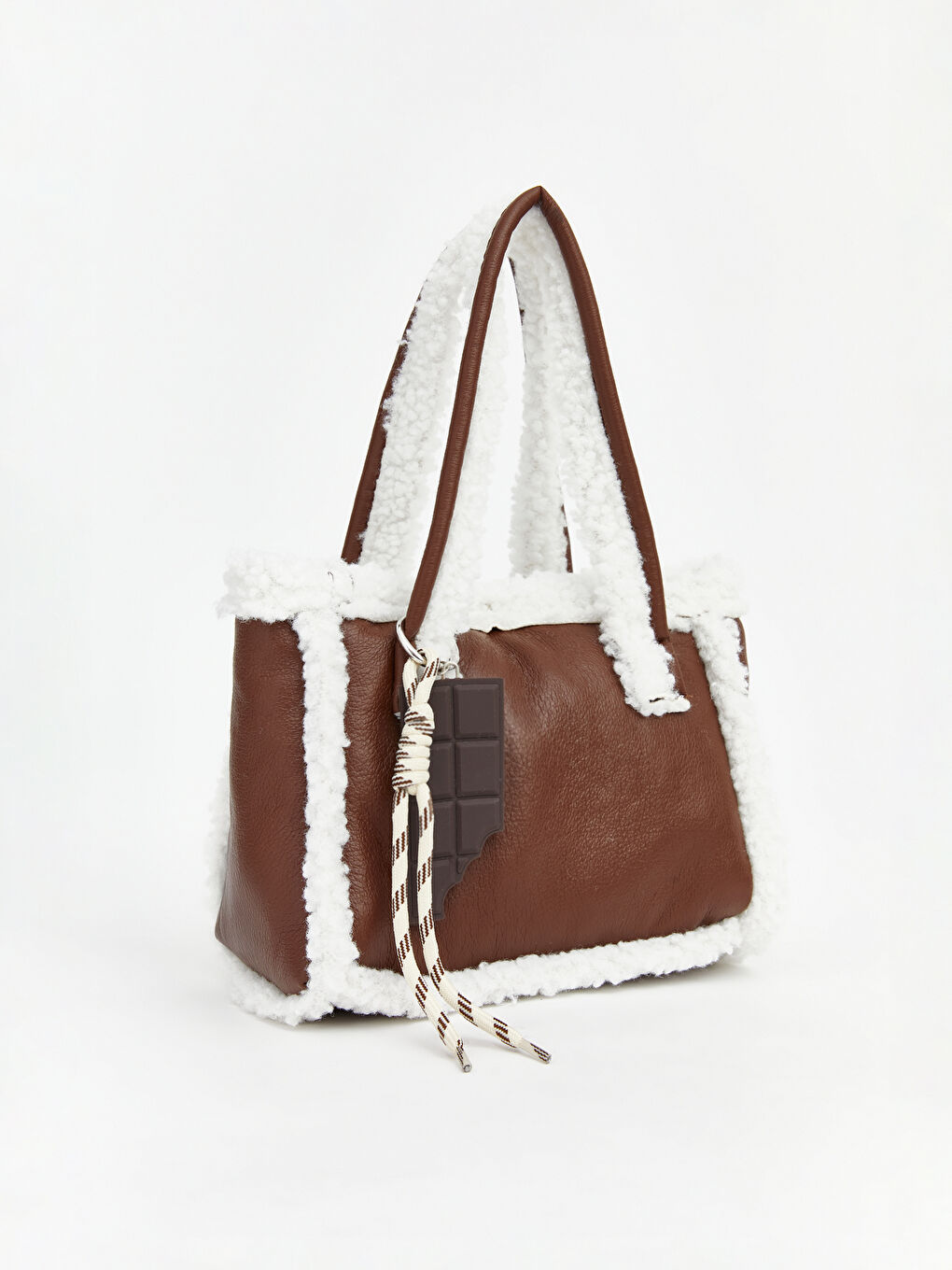 Kahverengi Pelüş Detaylı Deri Görünümlü Kız Çocuk Omuz Çantası-1