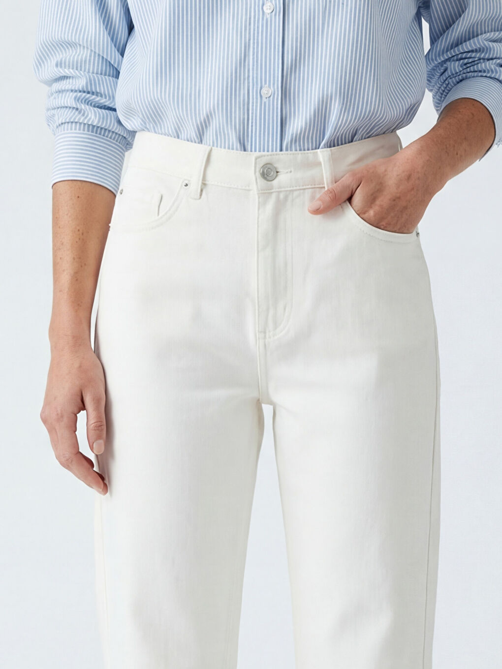 Bej Straight Fit Kadın Jean Pantolon-2