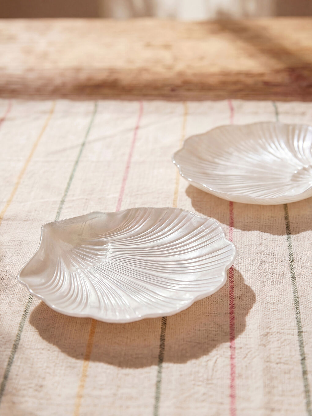 Beyaz Deniz Kabuğu Desenli Cam Kase 2'li