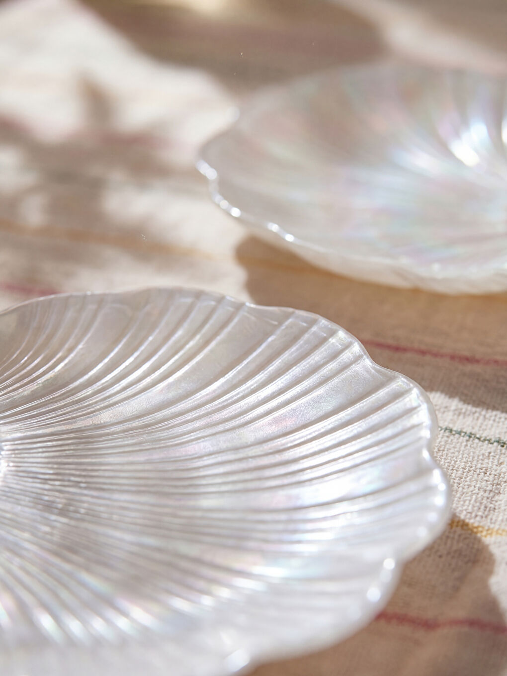 Beyaz Deniz Kabuğu Desenli Cam Kase 2'li-1