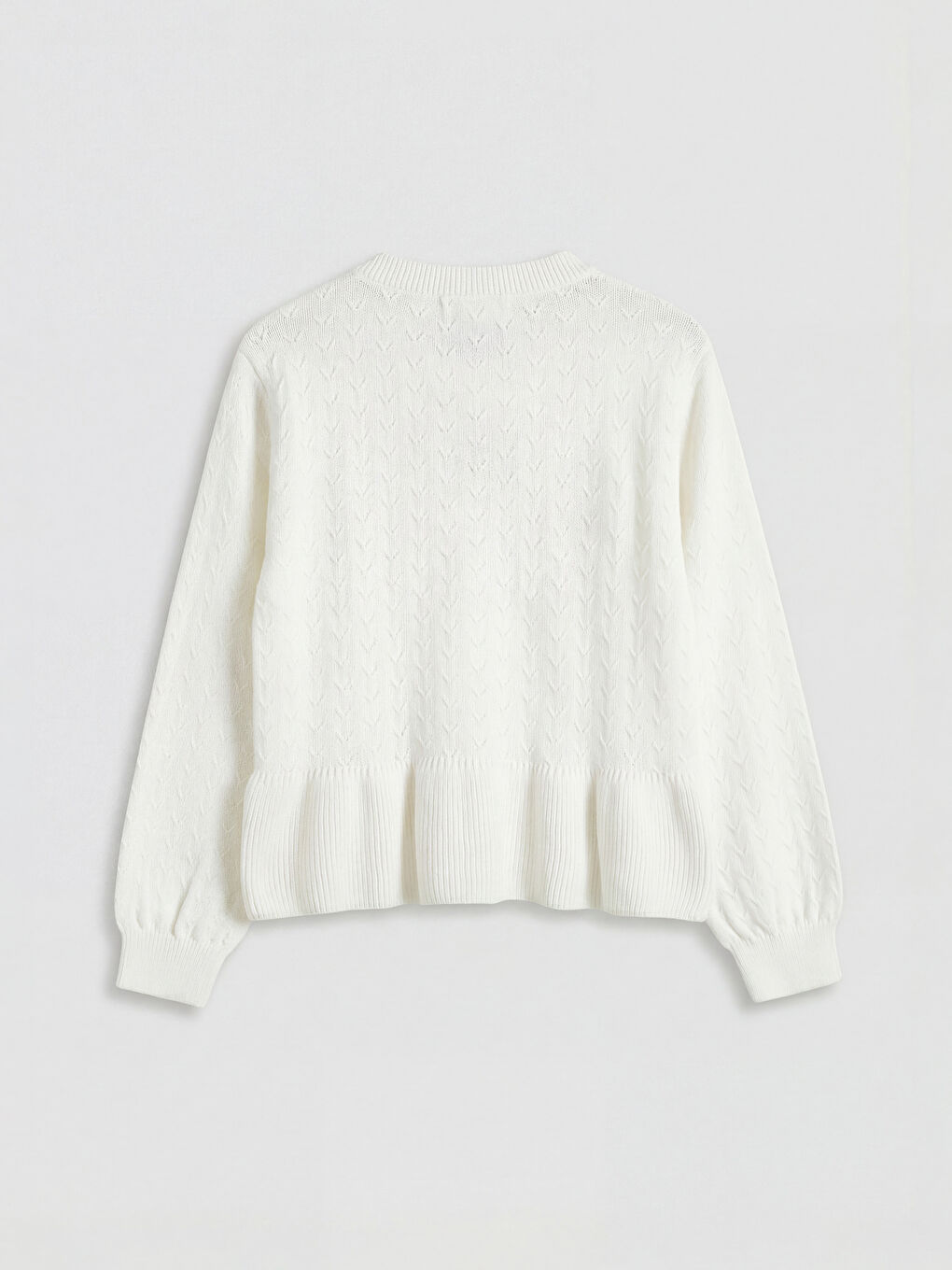 Ekru Nakışlı Bisiklet Yaka Kız Çocuk Triko Hırka-1