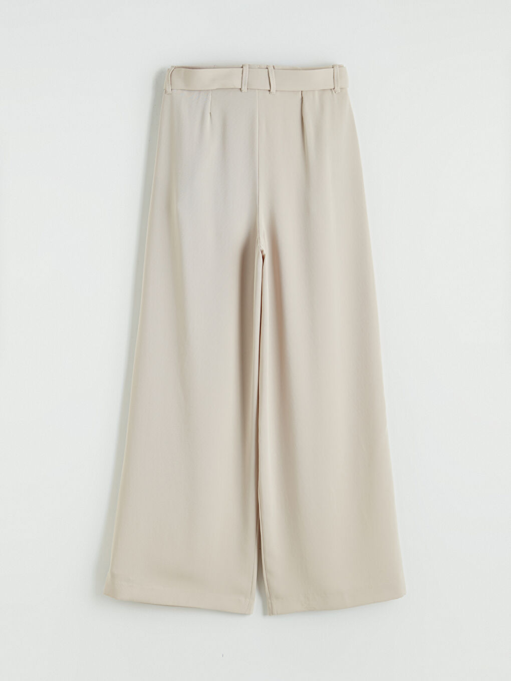 Bej Beli Kuşaklı Geniş Paça Kadın Pantolon-4