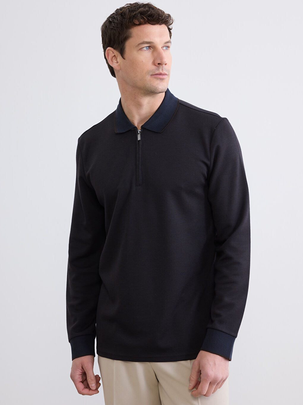 Kahverengi Polo Yaka Erkek Sweatshirt