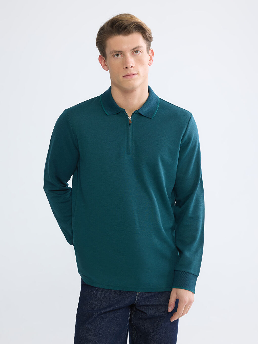 Yeşil Polo Yaka Erkek Sweatshirt