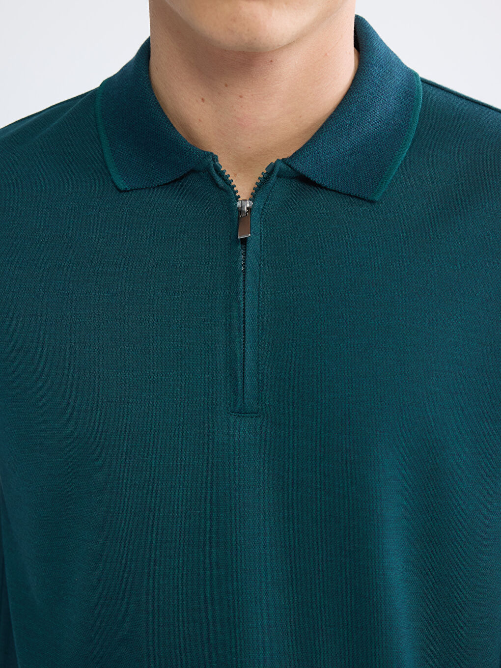 Yeşil Polo Yaka Erkek Sweatshirt-2