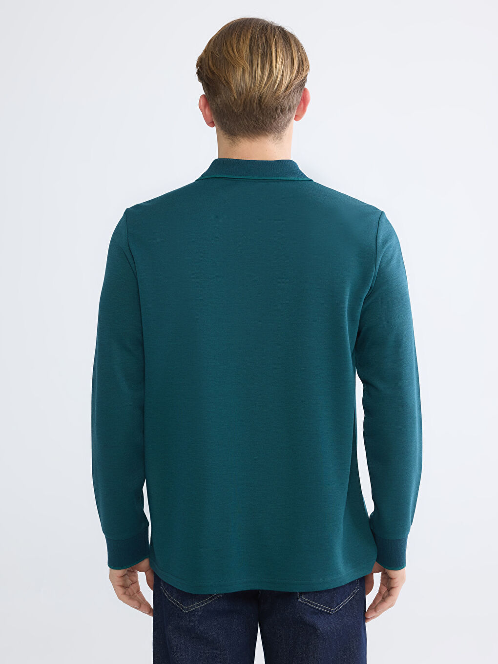Yeşil Polo Yaka Erkek Sweatshirt-3