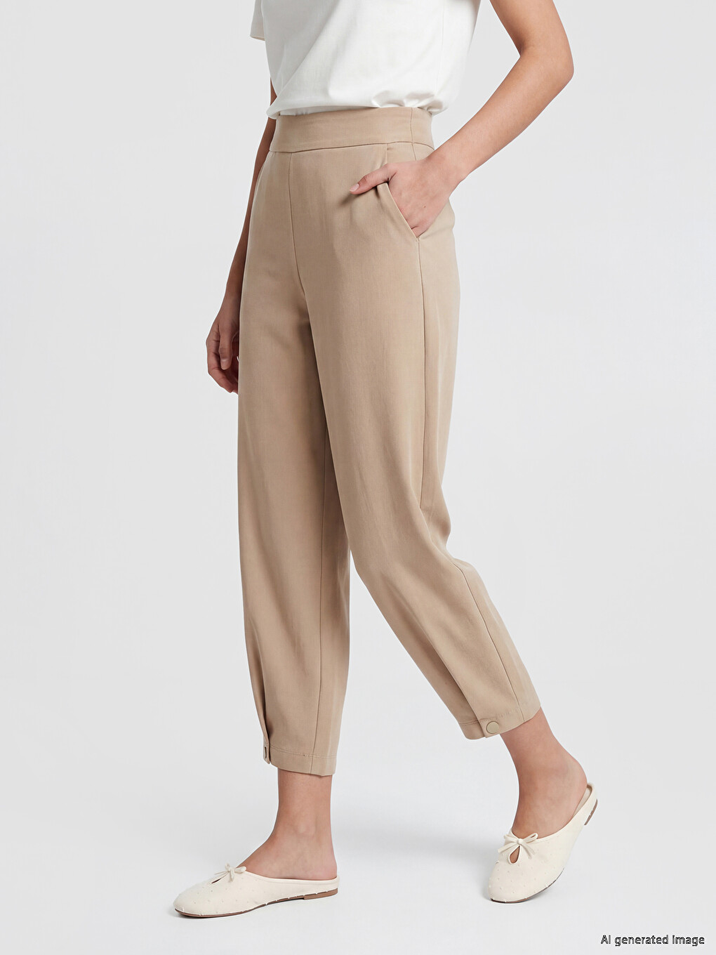 Elastic Waist Textured Women's Trousers-1