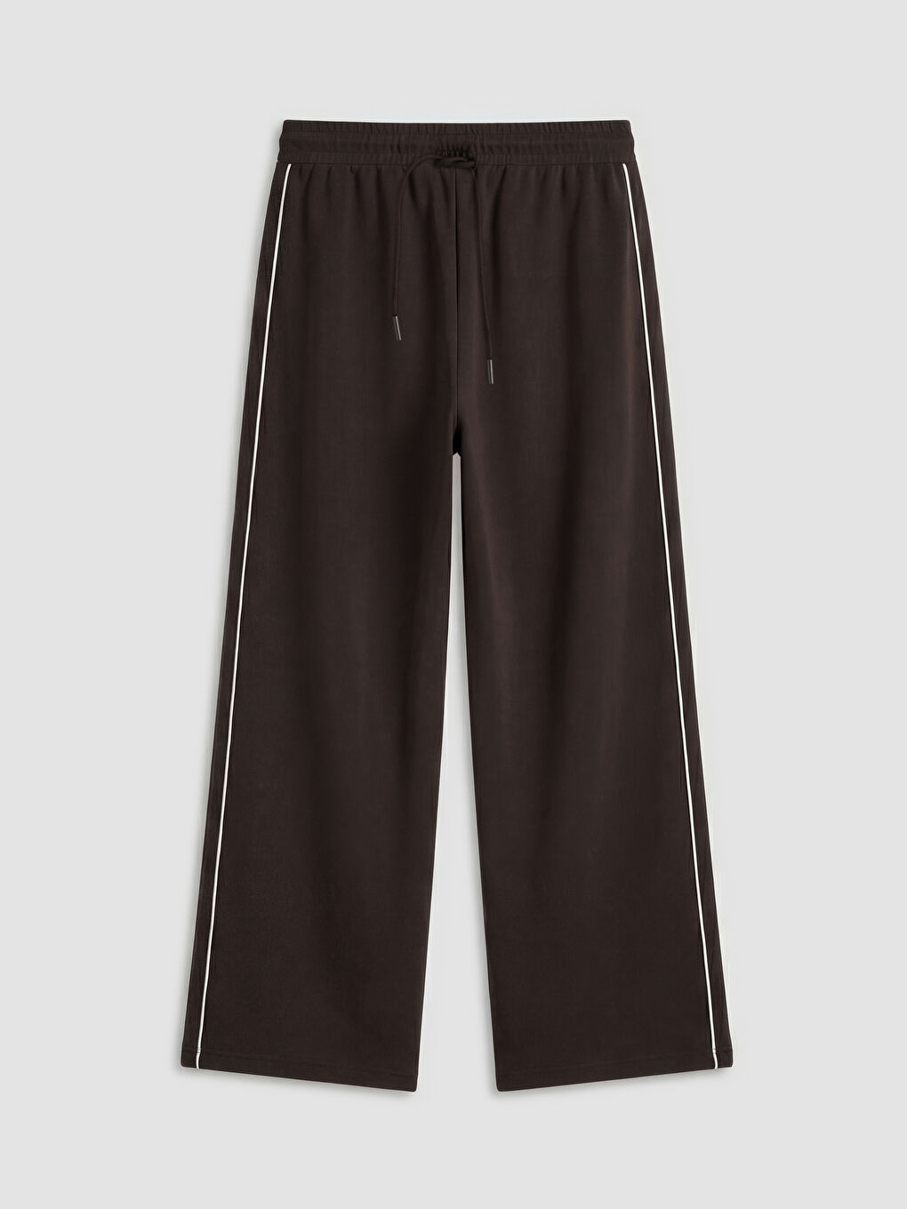 Kahverengi Geniş Paça Şerit Detaylı Kadın Eşofman Altı