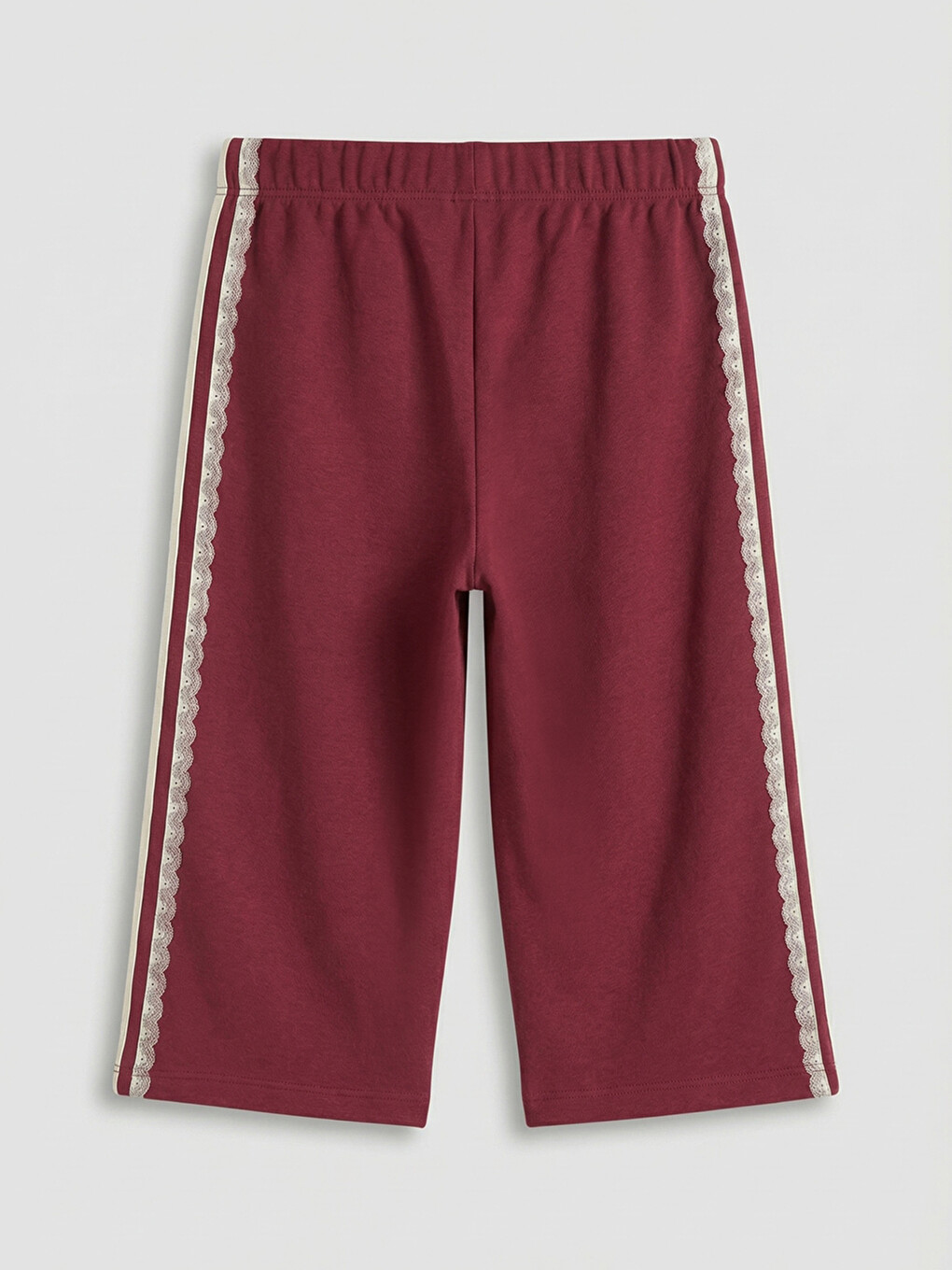 Bordo Şerit Detaylı Geniş Paça Kız Çocuk Eşofman Altı-1