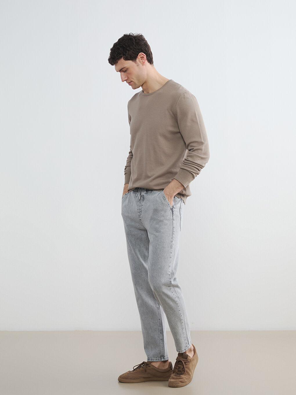 Gri Straight Fit Erkek Jean Pantolon