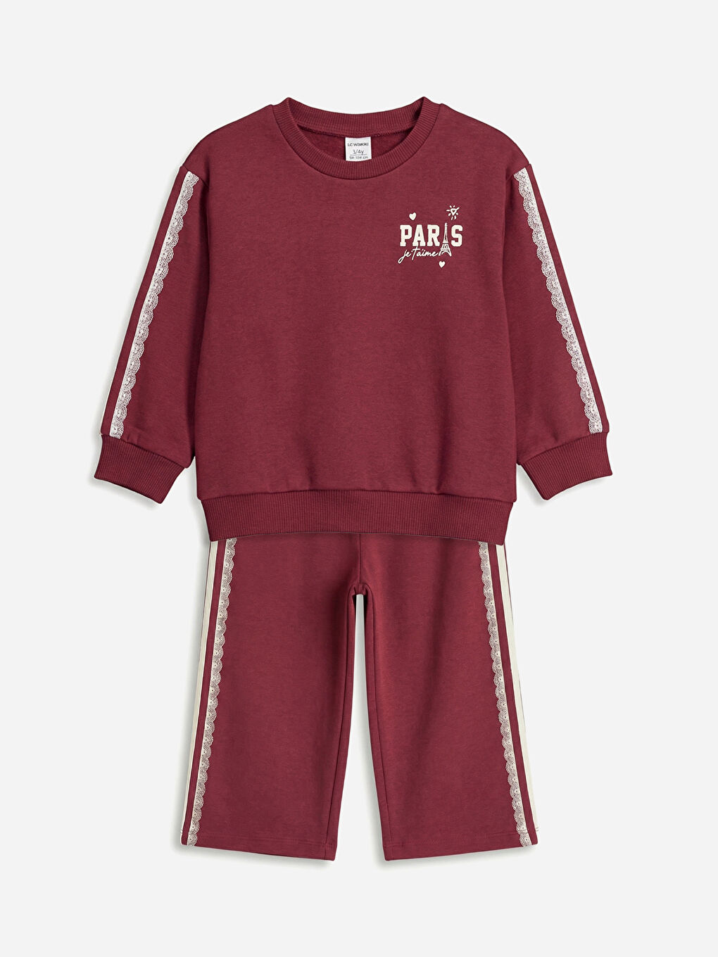 Bordo Paris Baskılı Kız Çocuk Sweatshirt ve Pantolon