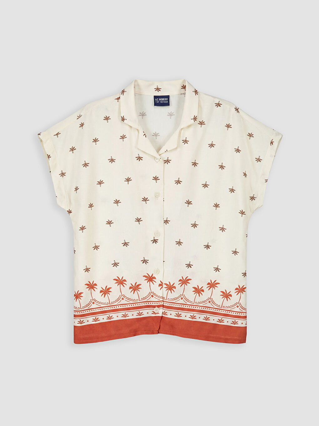 Ekru Desenli Kız Çocuk Gömlek