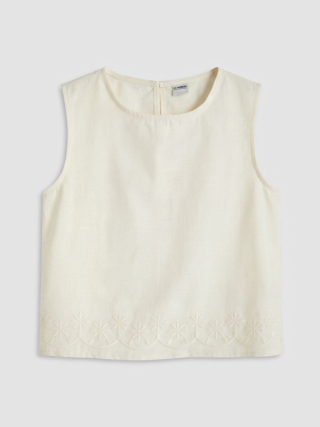 Ekru Bisiklet Yaka Nakışlı Kız Çocuk Bluz