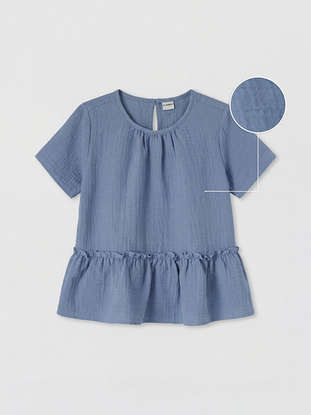 Mavi Bisiklet Yaka Fırfırlı Kız Çocuk Müslin Bluz