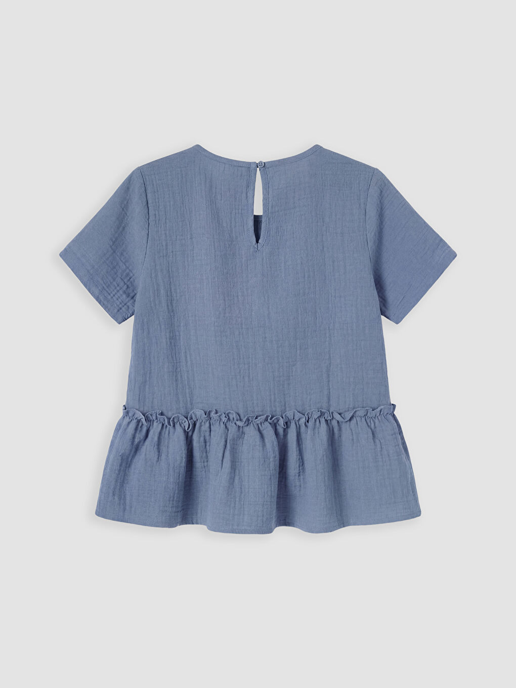 Mavi Bisiklet Yaka Fırfırlı Kız Çocuk Müslin Bluz-1