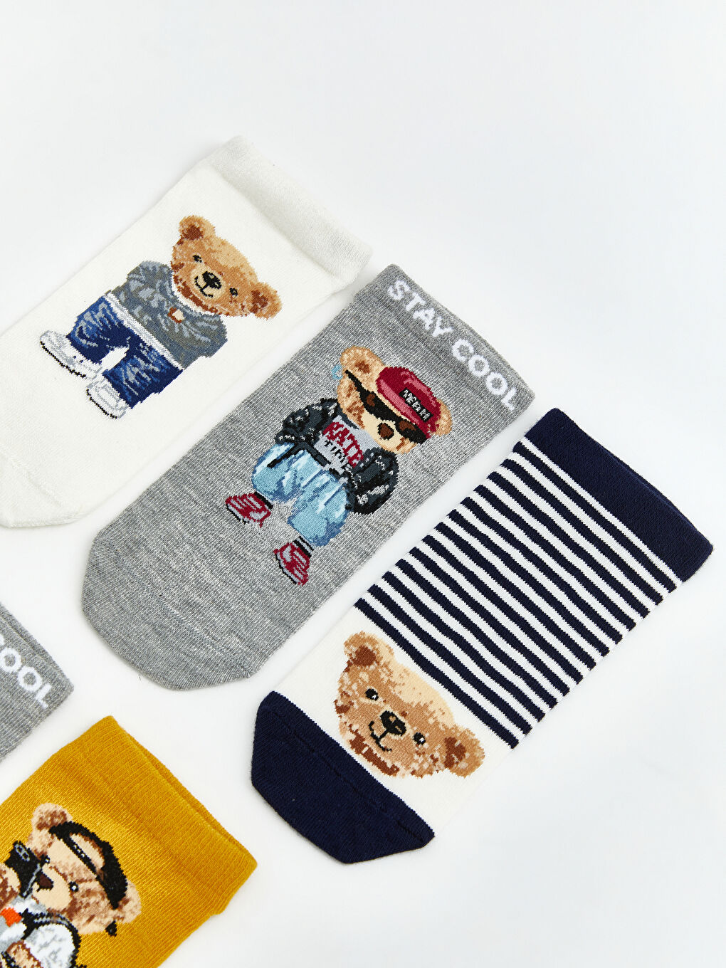 Karışık Ayı Teddy Desenli Erkek Çocuk Patik Çorap 5'li-1