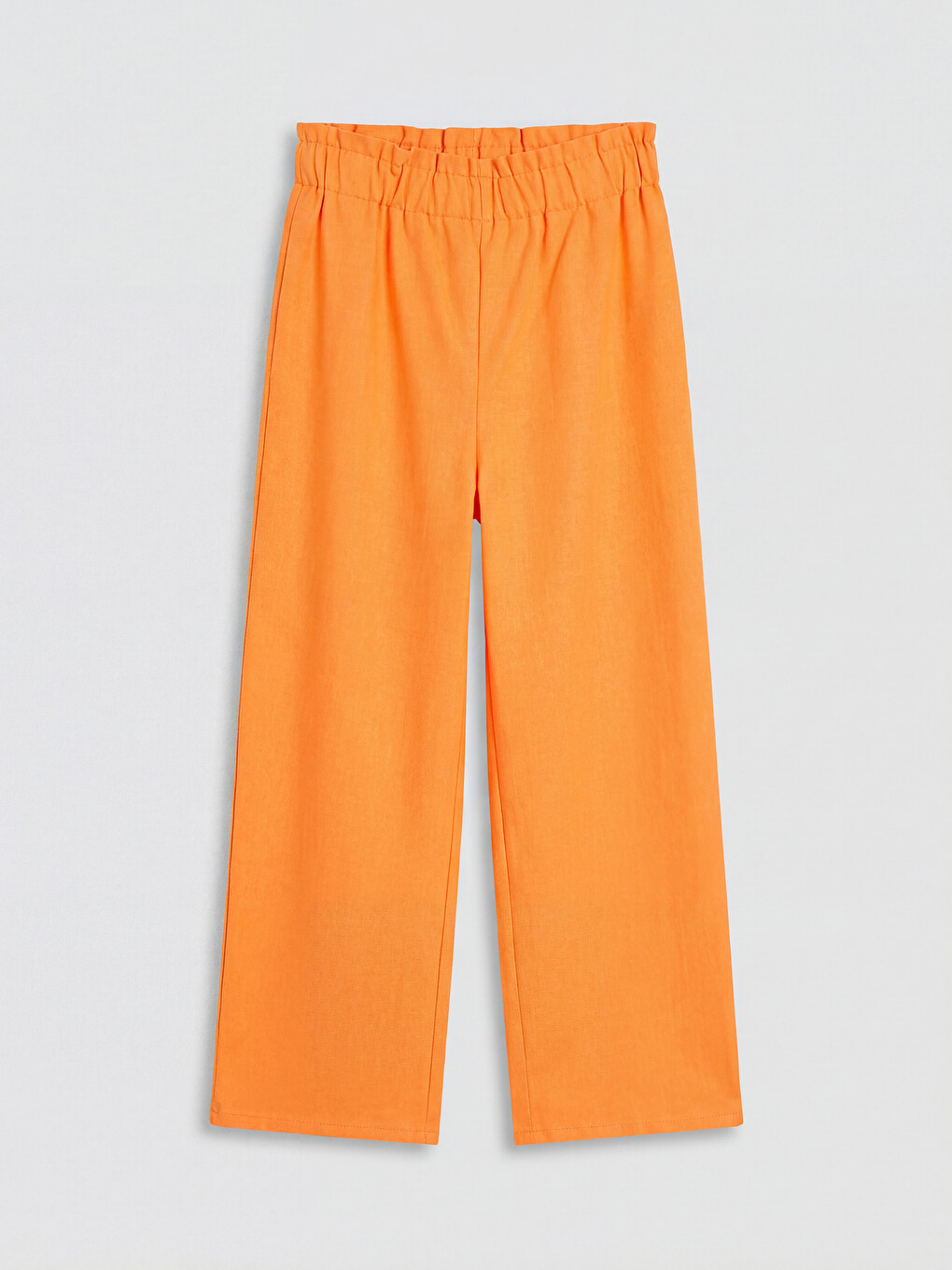 Turuncu Regular Fit Kız Çocuk Keten Görünümlü Pantolon