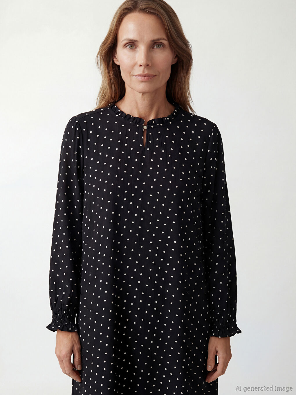 Siyah Fırfırlı Dik Yaka Taşlı A Kesim Elbise-1