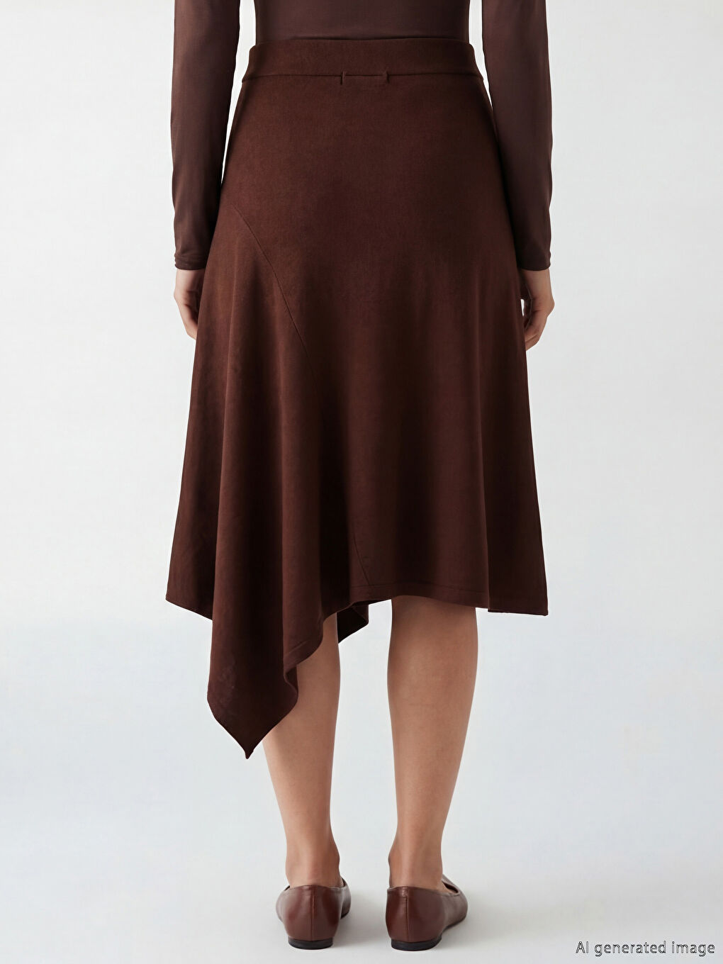 Kahverengi Beli Lastikli Asimetrik Kesim Etek-1