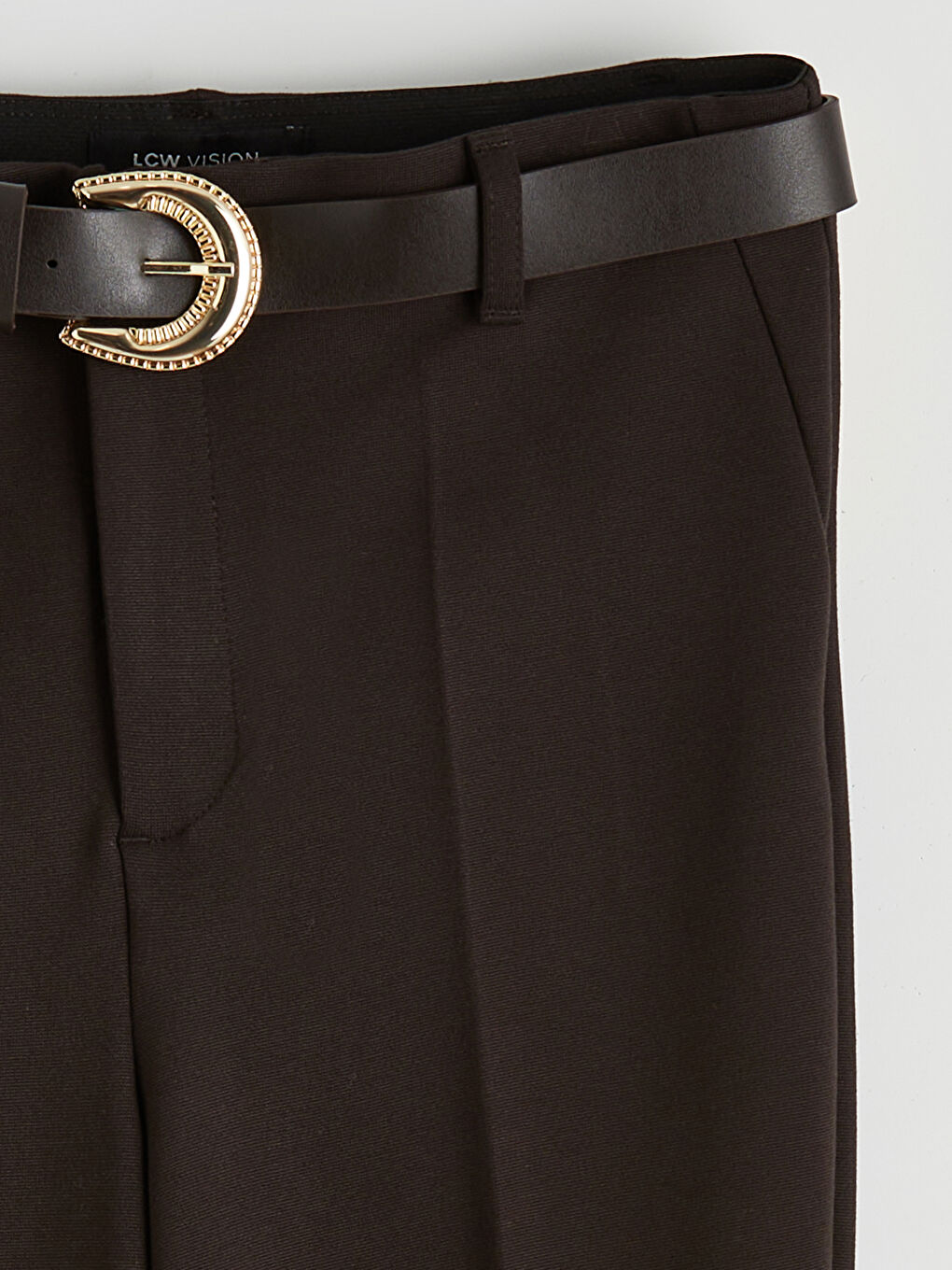 Kahverengi Beli Kemerli İspanyol Paça Kadın Pantolon-1