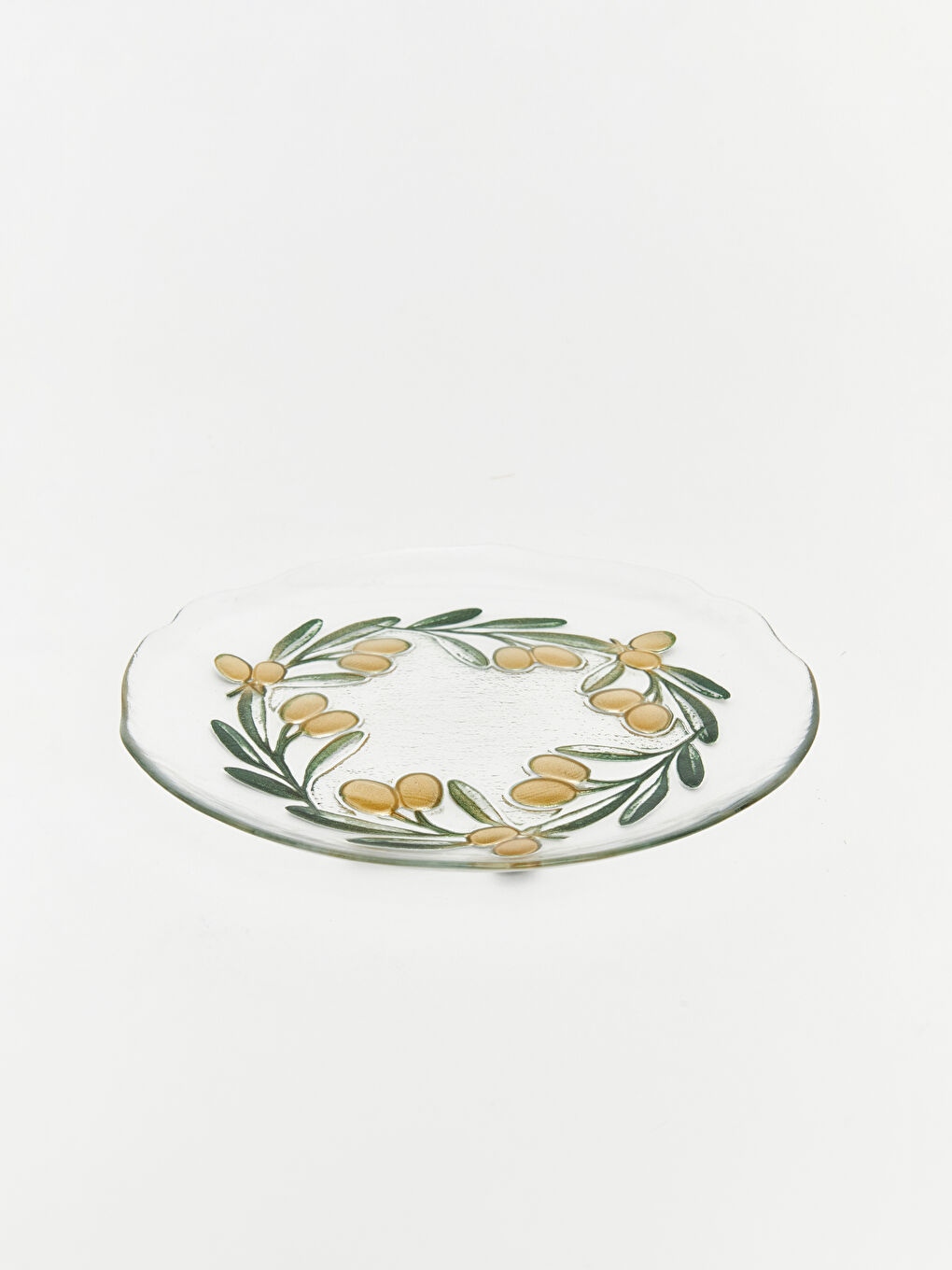 Karışık Zeytin Desenli Cam Pasta Tabağı 21 cm-2