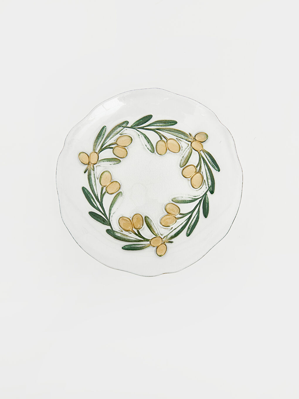 Karışık Zeytin Desenli Cam Pasta Tabağı 21 cm-4