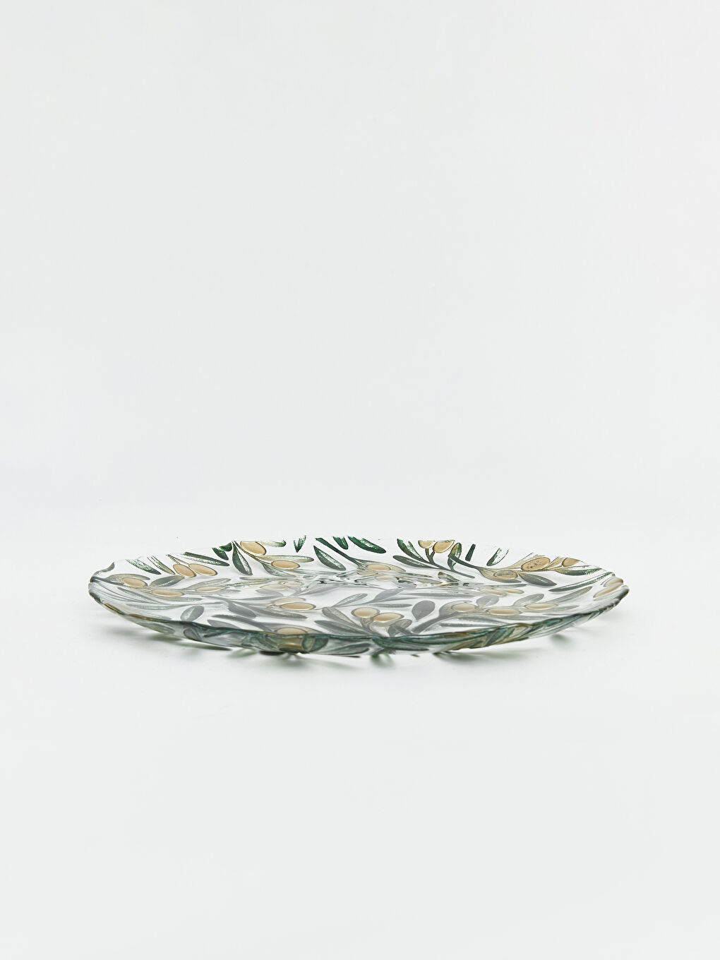 Renksiz Zeytin Baskılı Cam Servis Tabağı-1