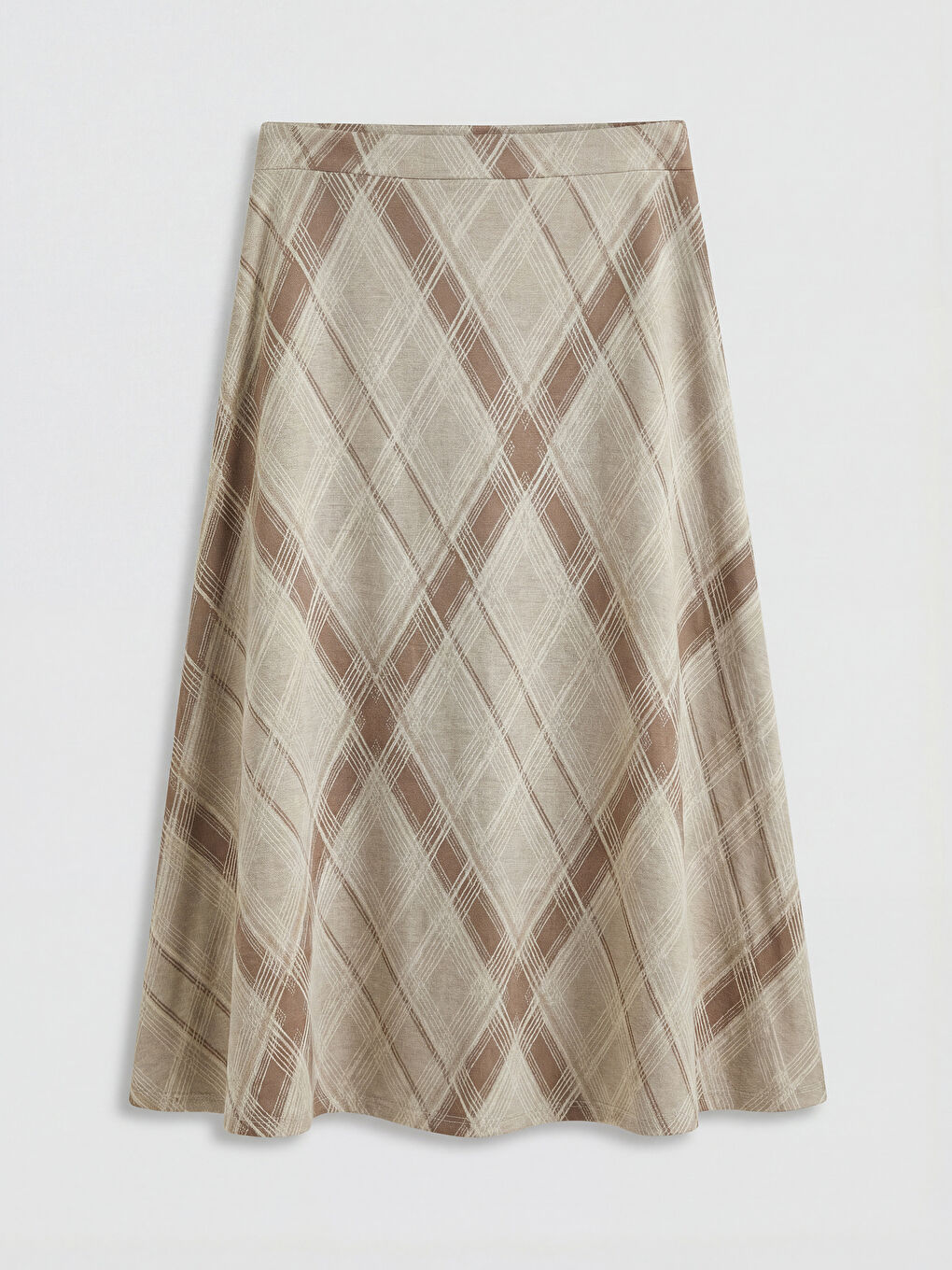 Bej Beli Lastikli Baklava Desenli Etek