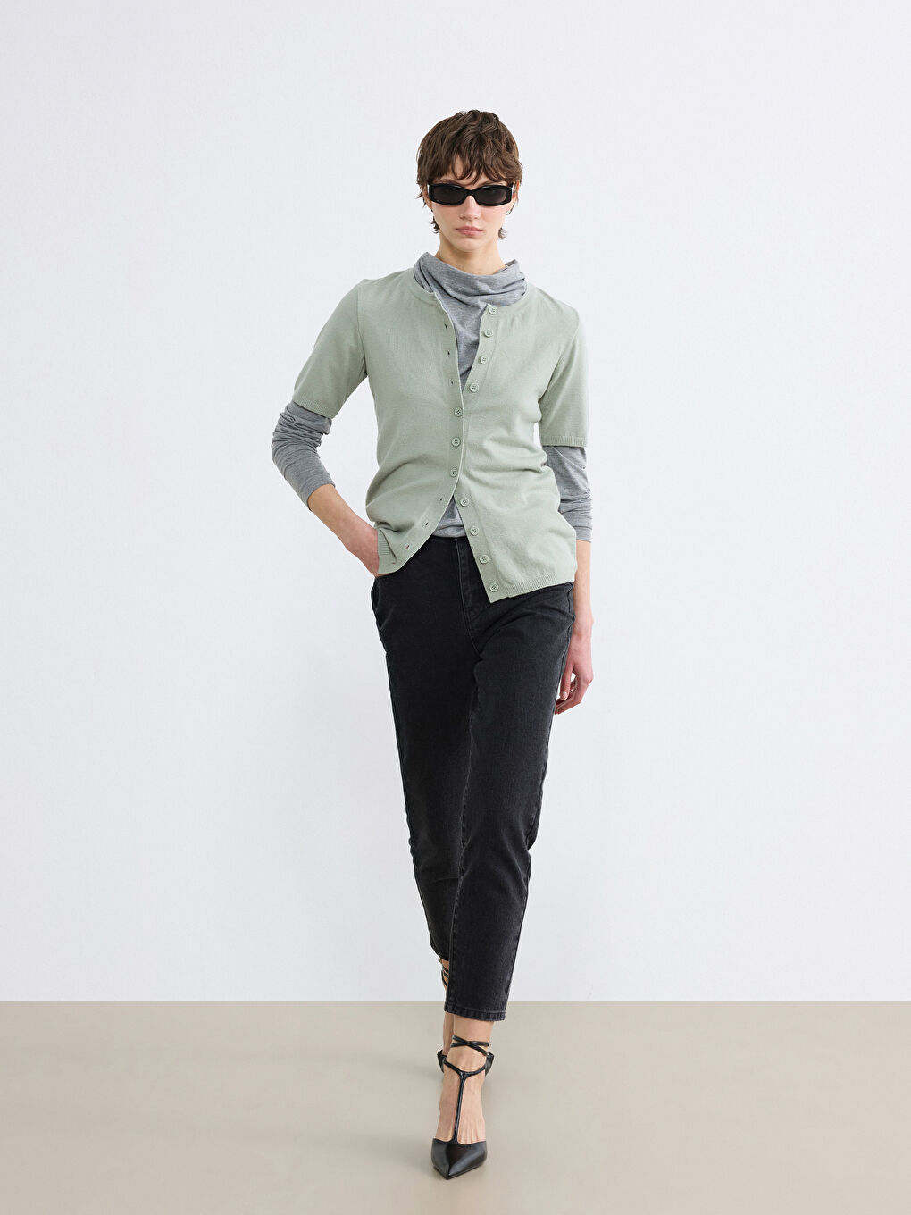 Yeşil Bisiklet Yaka Soft Touch Kadın Triko Hırka-1