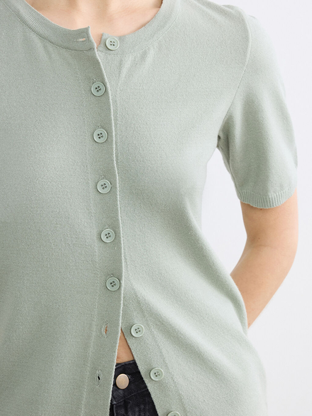 Yeşil Bisiklet Yaka Soft Touch Kadın Triko Hırka-2