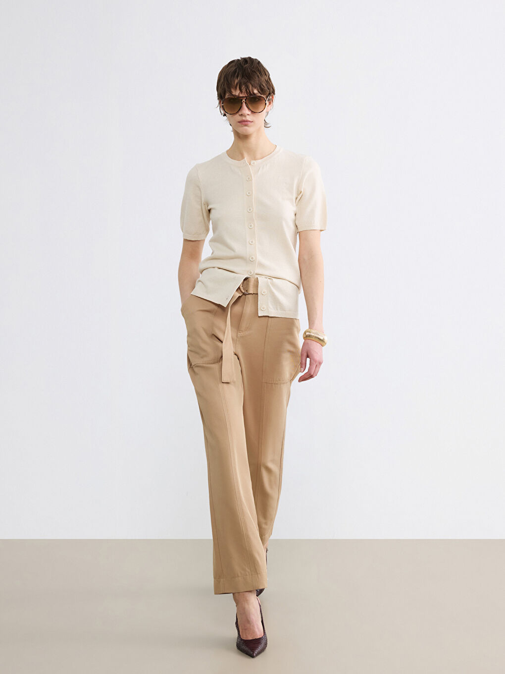 Ekru Yumuşak Dokulu Kadın Triko Hırka-1