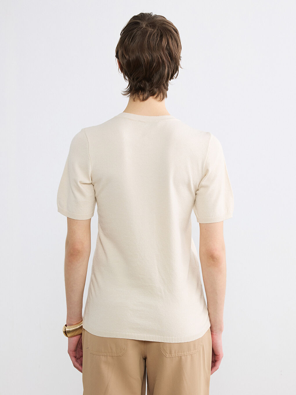 Ekru Yumuşak Dokulu Kadın Triko Hırka-3