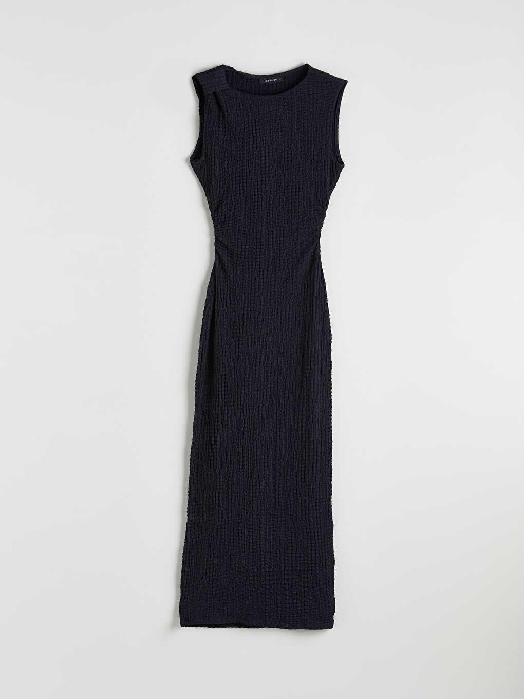 Lacivert Dokulu Büzgülü Bodycon Elbise-5