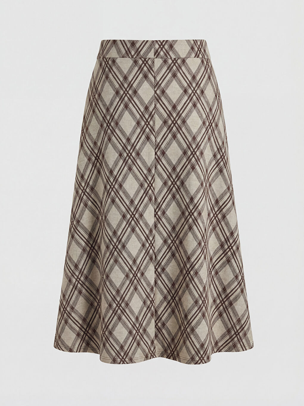 Bej Beli Lastikli Ekose A Kesim Etek-5