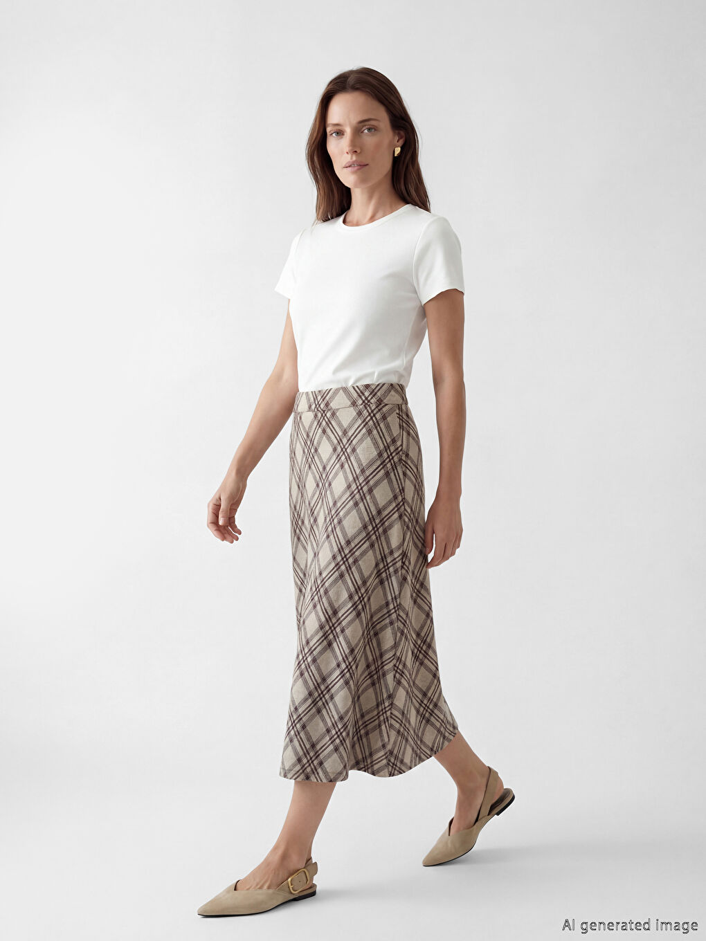 Bej Beli Lastikli Ekose A Kesim Etek