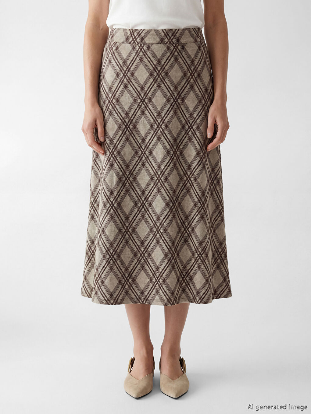 Bej Beli Lastikli Ekose A Kesim Etek-1