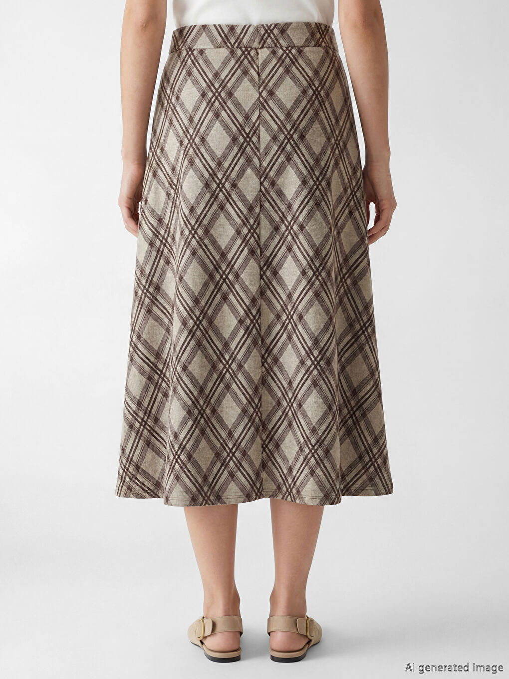 Bej Beli Lastikli Ekose A Kesim Etek-3