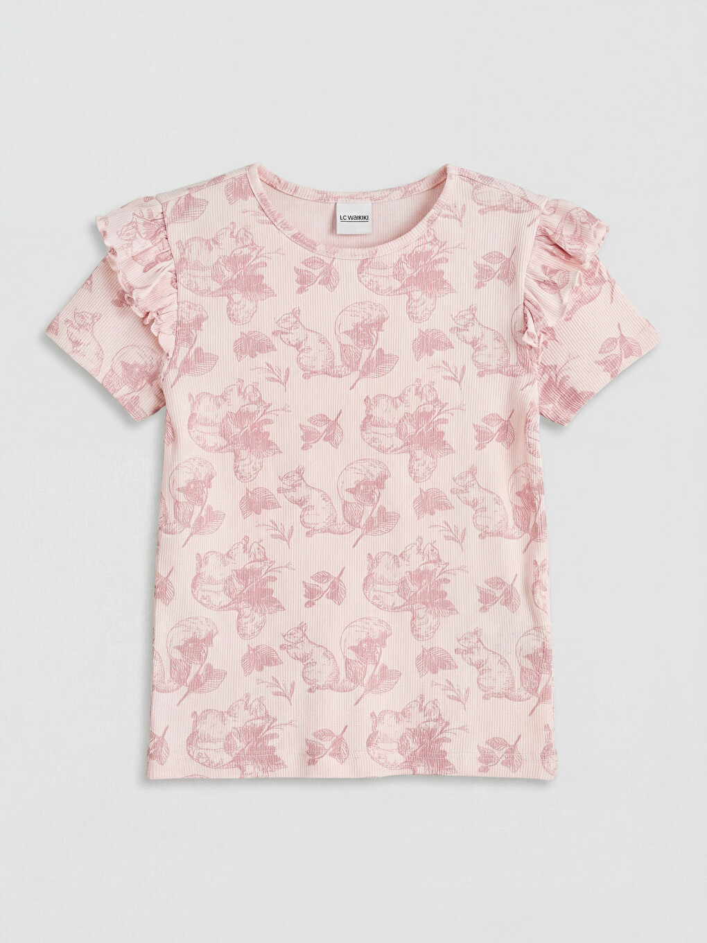 Ruffled Patterned Girls' T-shirt