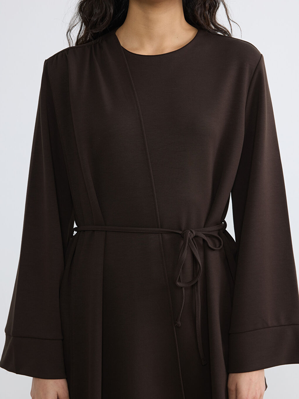 Kahverengi Bisiklet Yaka Kuşaklı Büzgülü Bluz-2