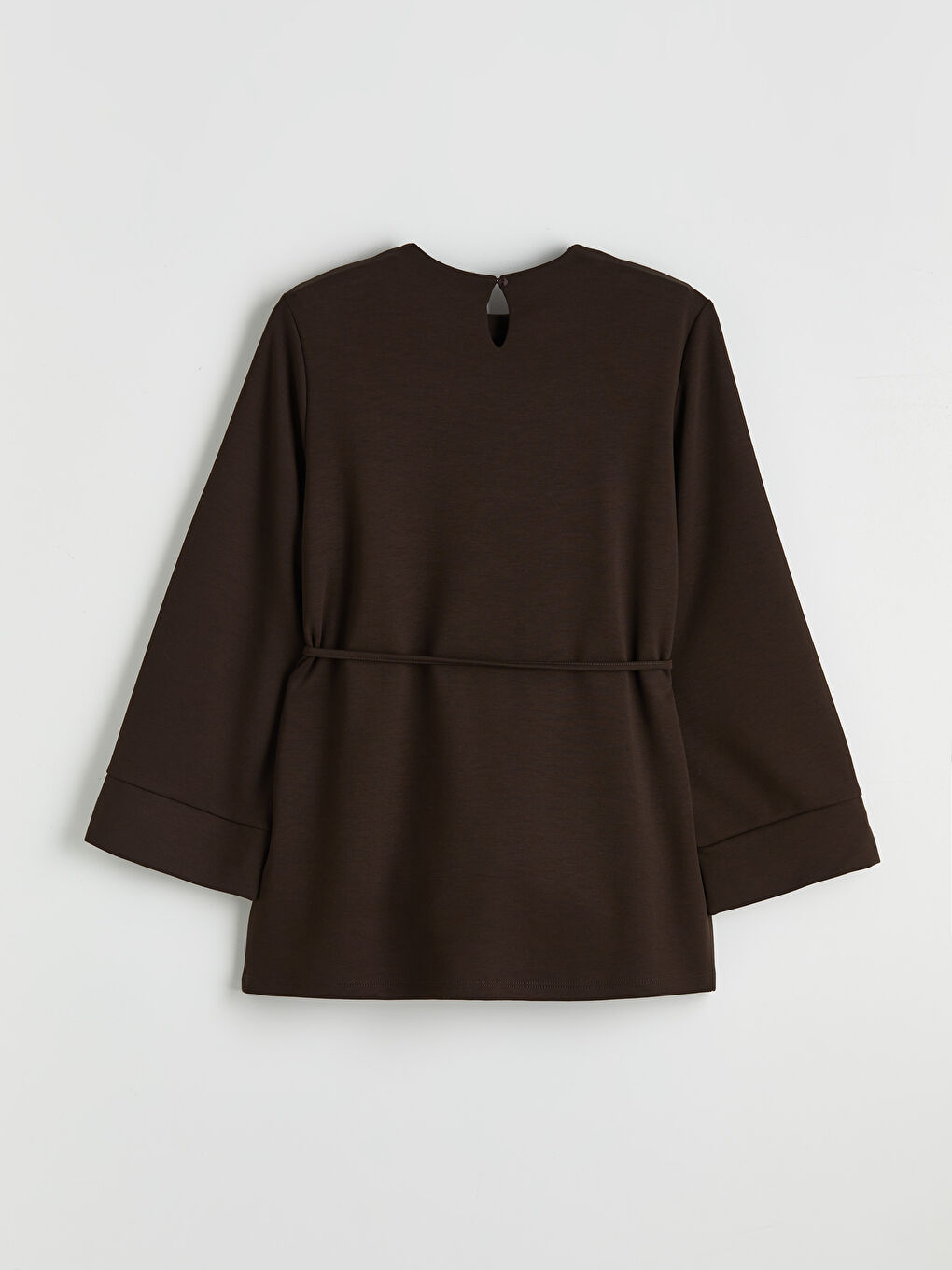 Kahverengi Bisiklet Yaka Kuşaklı Büzgülü Bluz-1