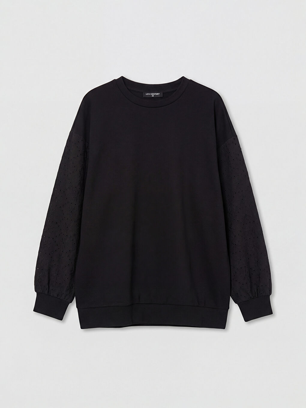 Siyah Bisiklet Yaka Brode Detaylı Kadın Sweatshirt