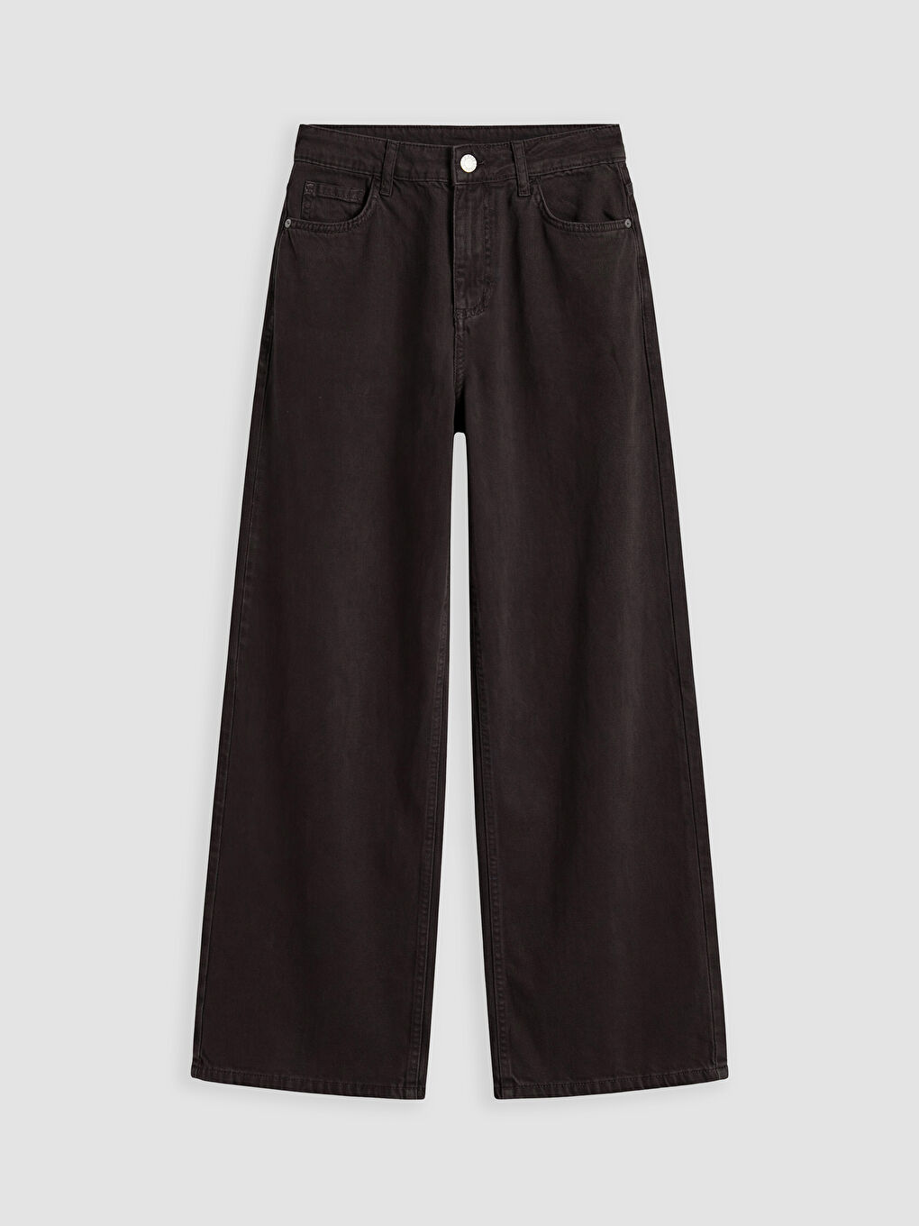 Kahverengi Yüksek Bel Wideleg Kadın Jean Pantolon-4