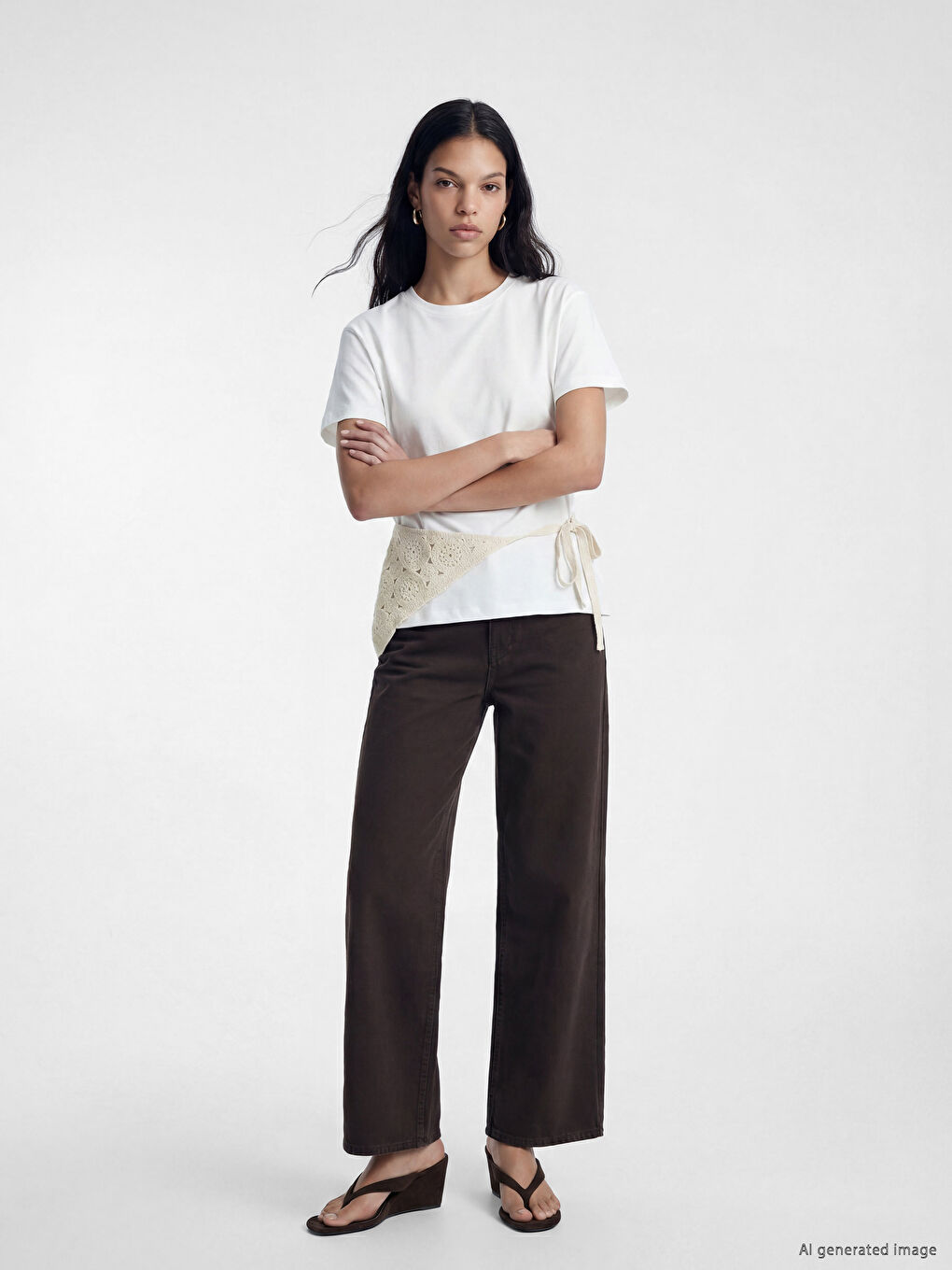 Kahverengi Yüksek Bel Wideleg Kadın Jean Pantolon