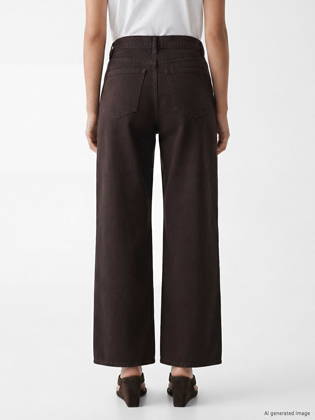 Kahverengi Yüksek Bel Wideleg Kadın Jean Pantolon-3
