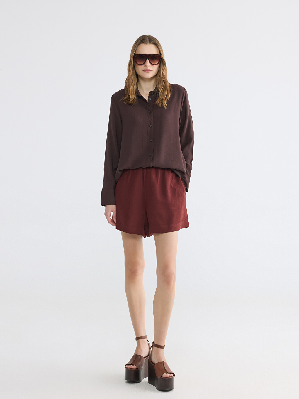 Elastic Waist Linen Blend Women's Shorts