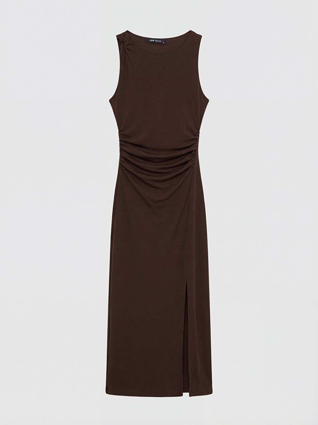 Crew Neck Ruched Slit Dress-4
