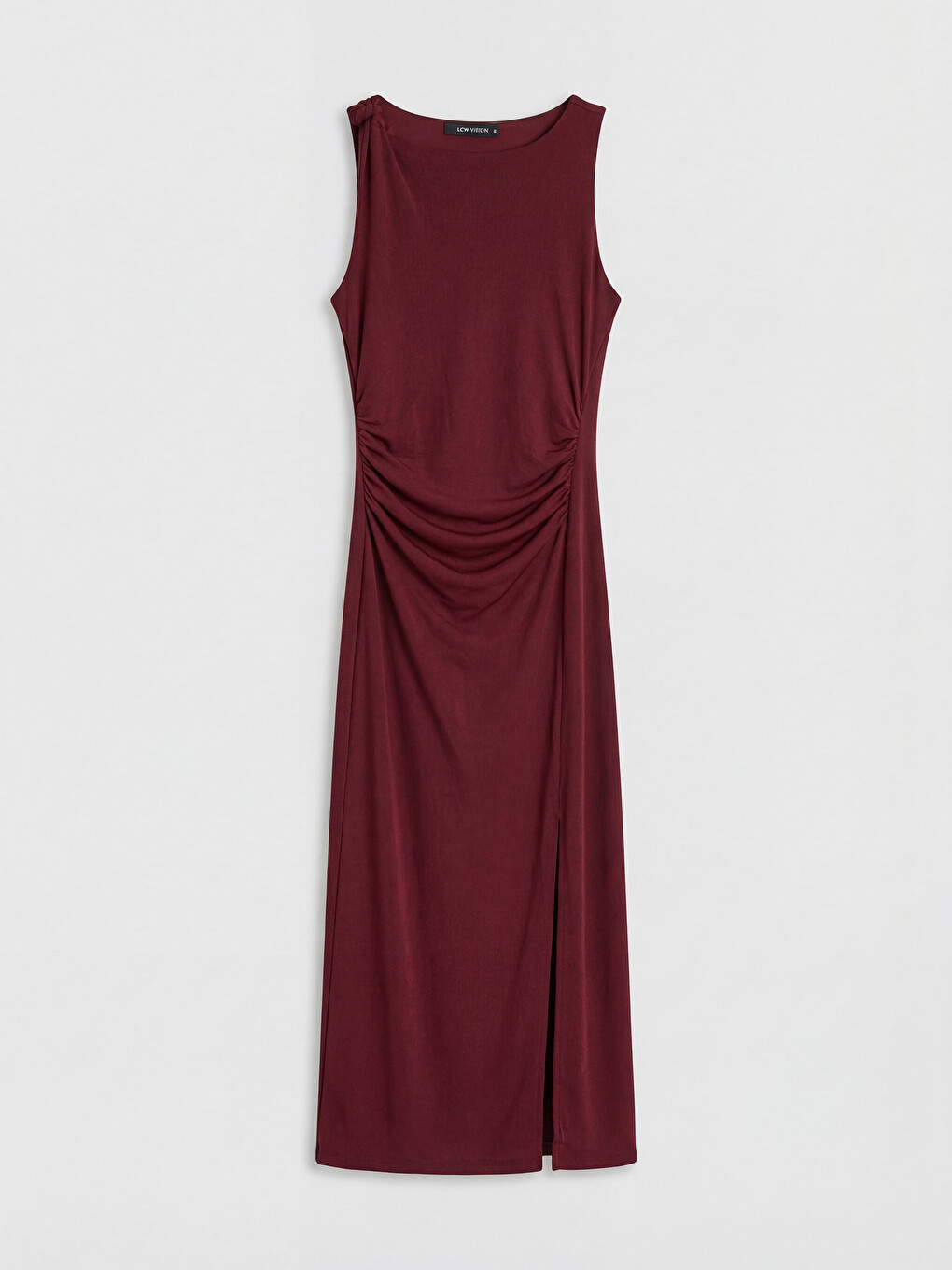 Crew Neck Ruched Slit Dress-4