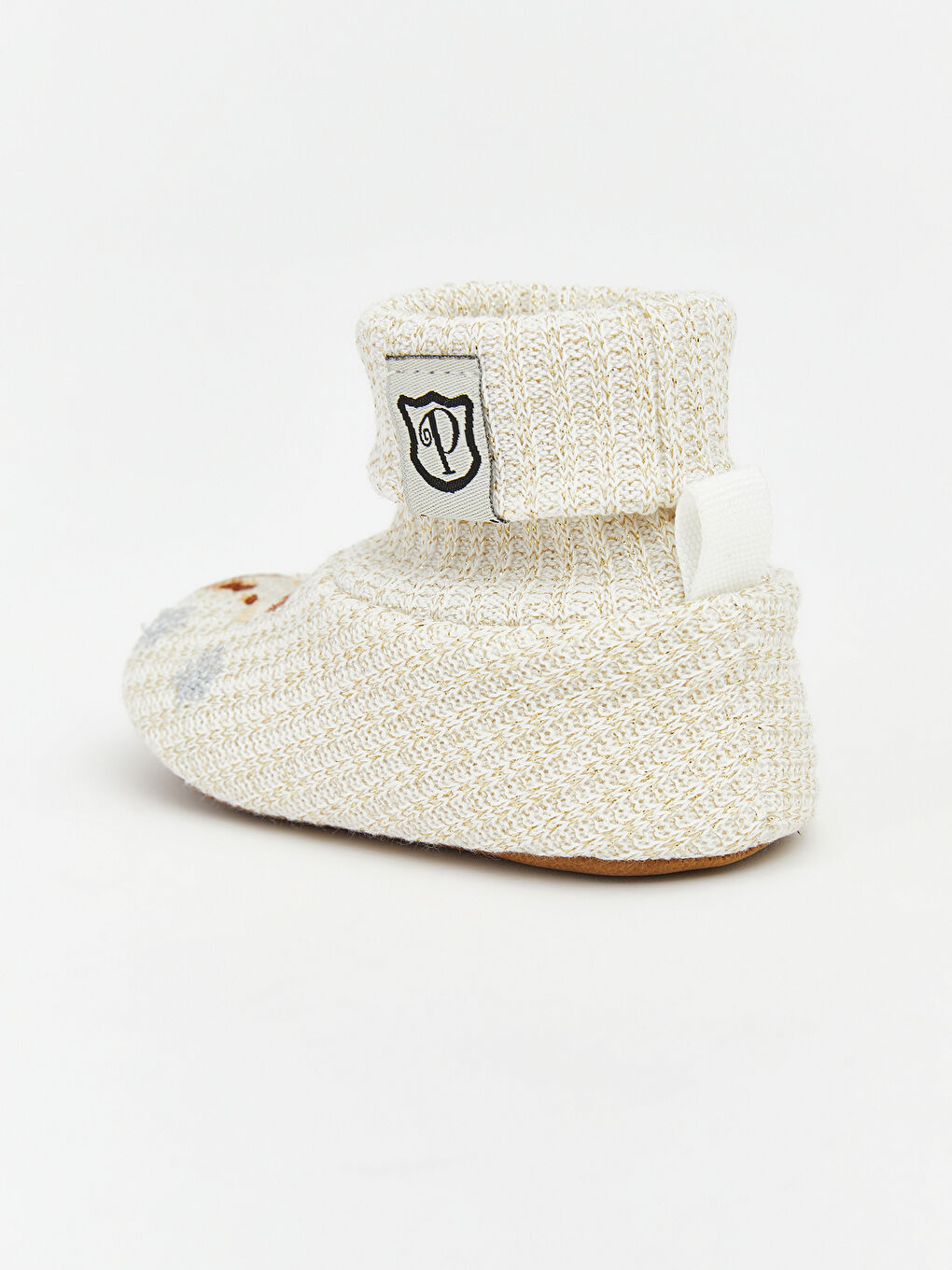 Bej Geyik Nakışlı Kız Bebek Çoraplı Ev Ayakkabısı-4