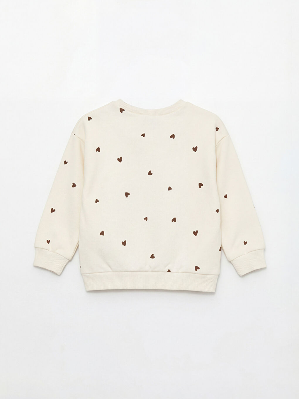 Kahverengi Bisiklet Yaka Kalp Desenli Kız Çocuk Sweatshirt-1