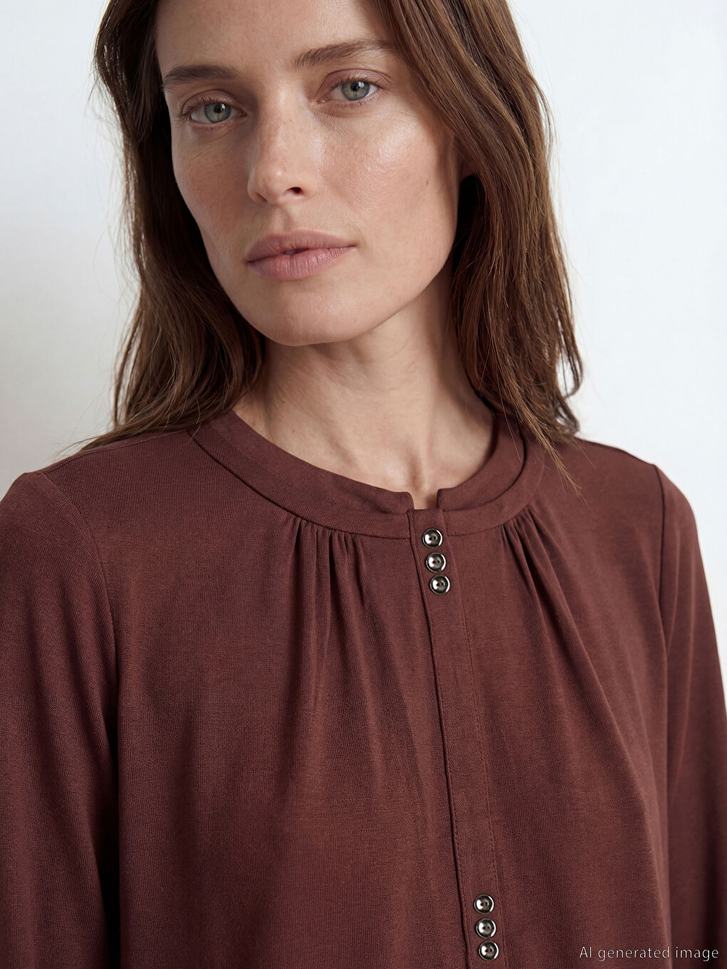 Kahverengi Bisiklet Yaka Büzgülü Bluz-2